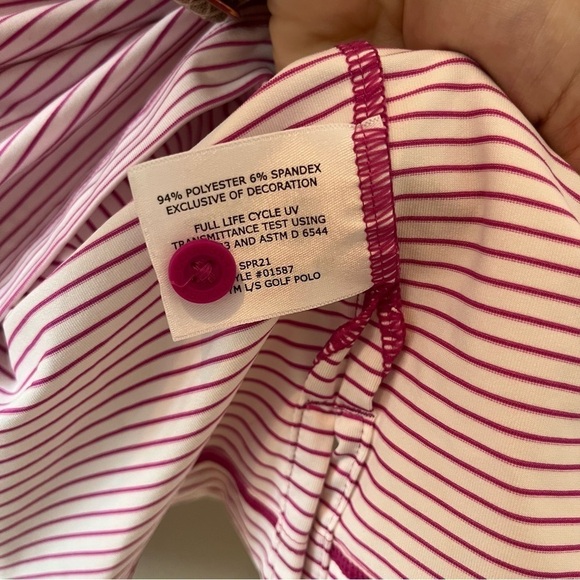 Coolibar UV Protected Long Sleeve Pink Striped Polo Sun Shirt Large - Picture 8 of 8